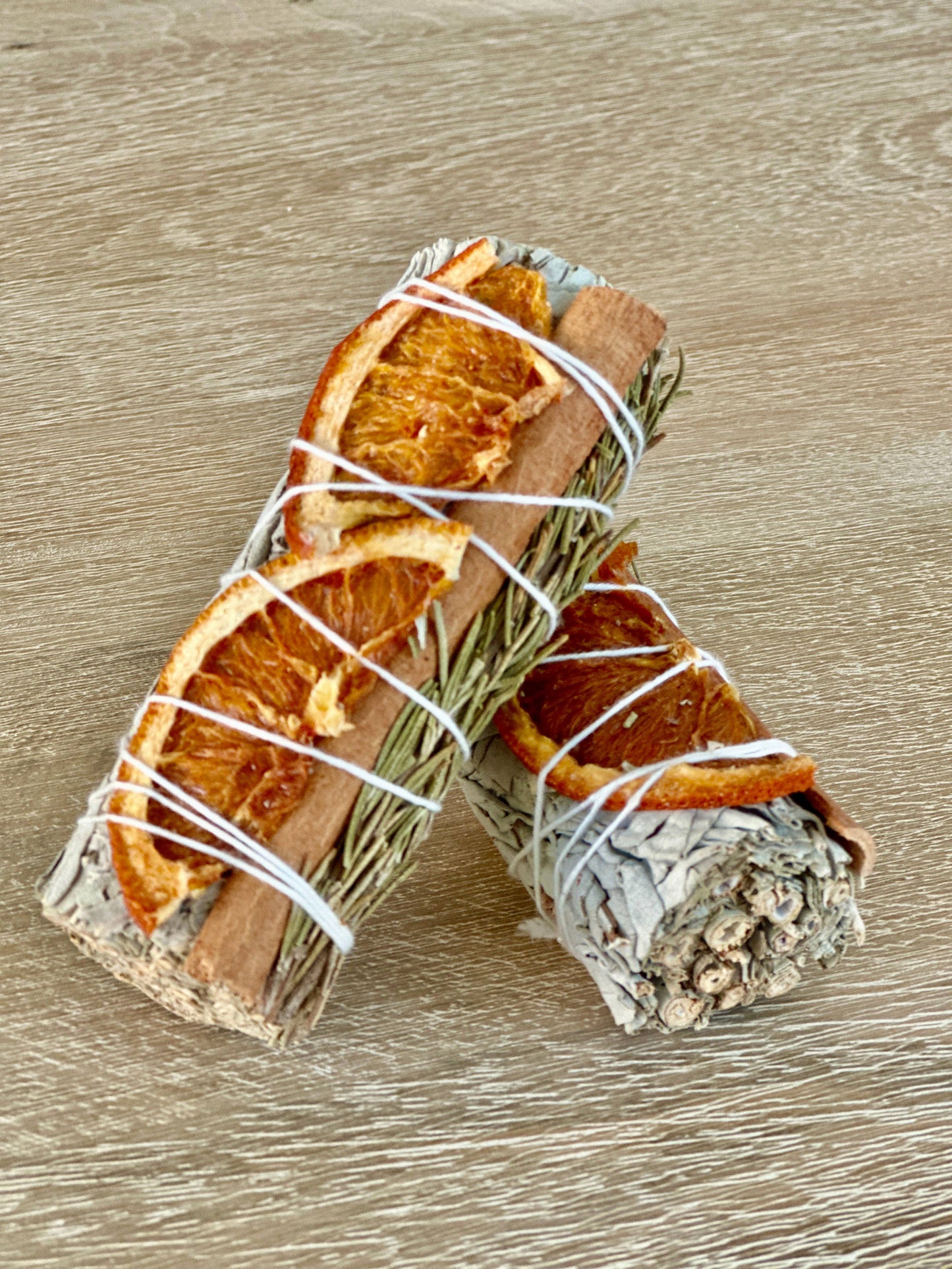 White Sage Sticks with Orange Slices, Cinnamon, & Rosemary