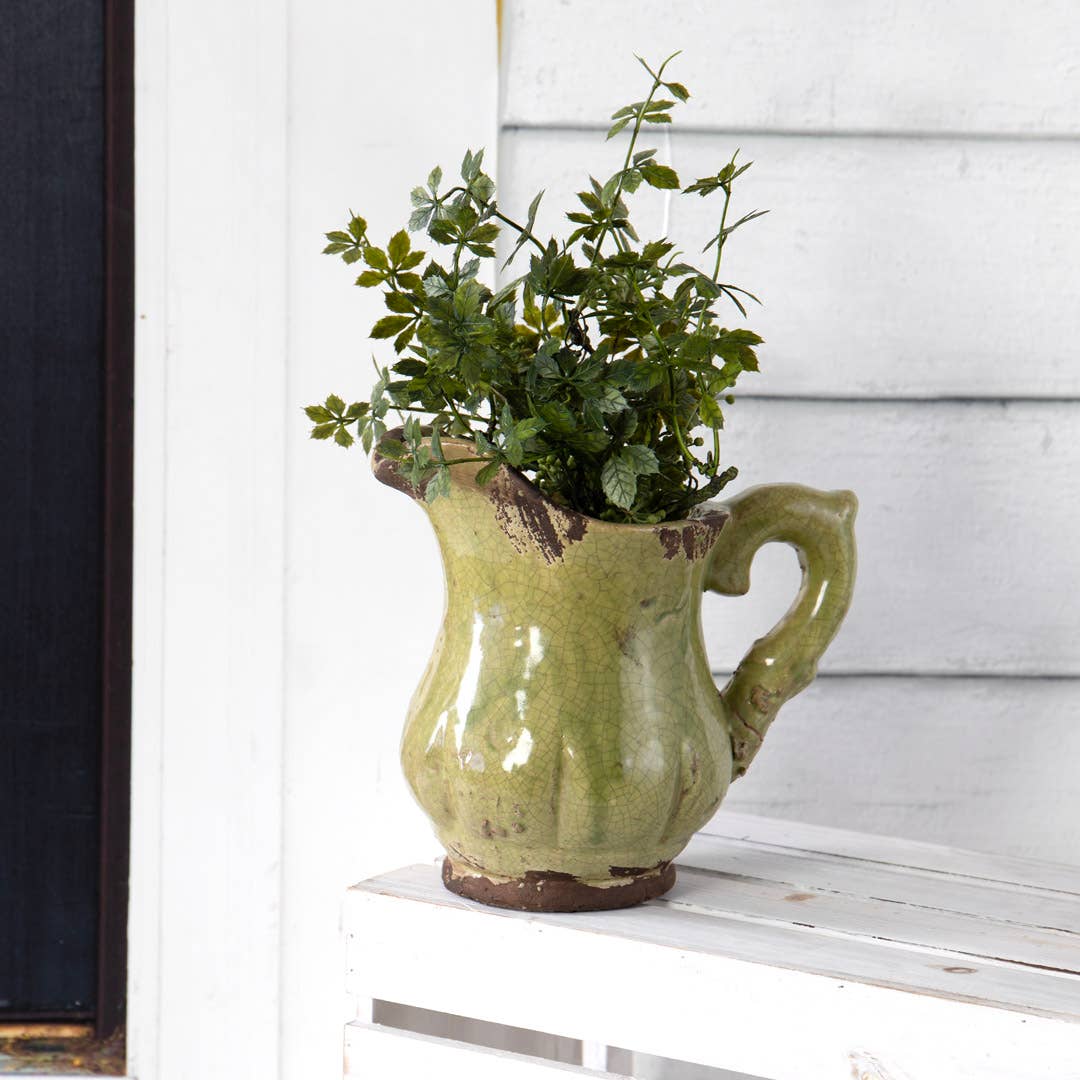 Green Round Ceramic Glazed Pitcher