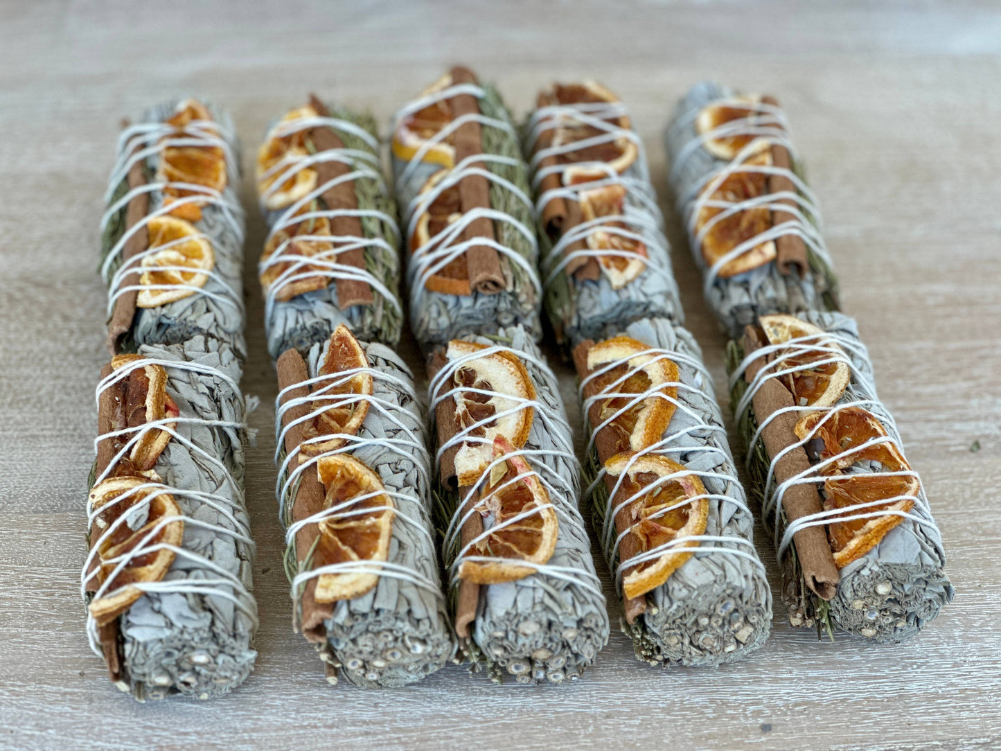 White Sage Sticks with Orange Slices, Cinnamon, & Rosemary