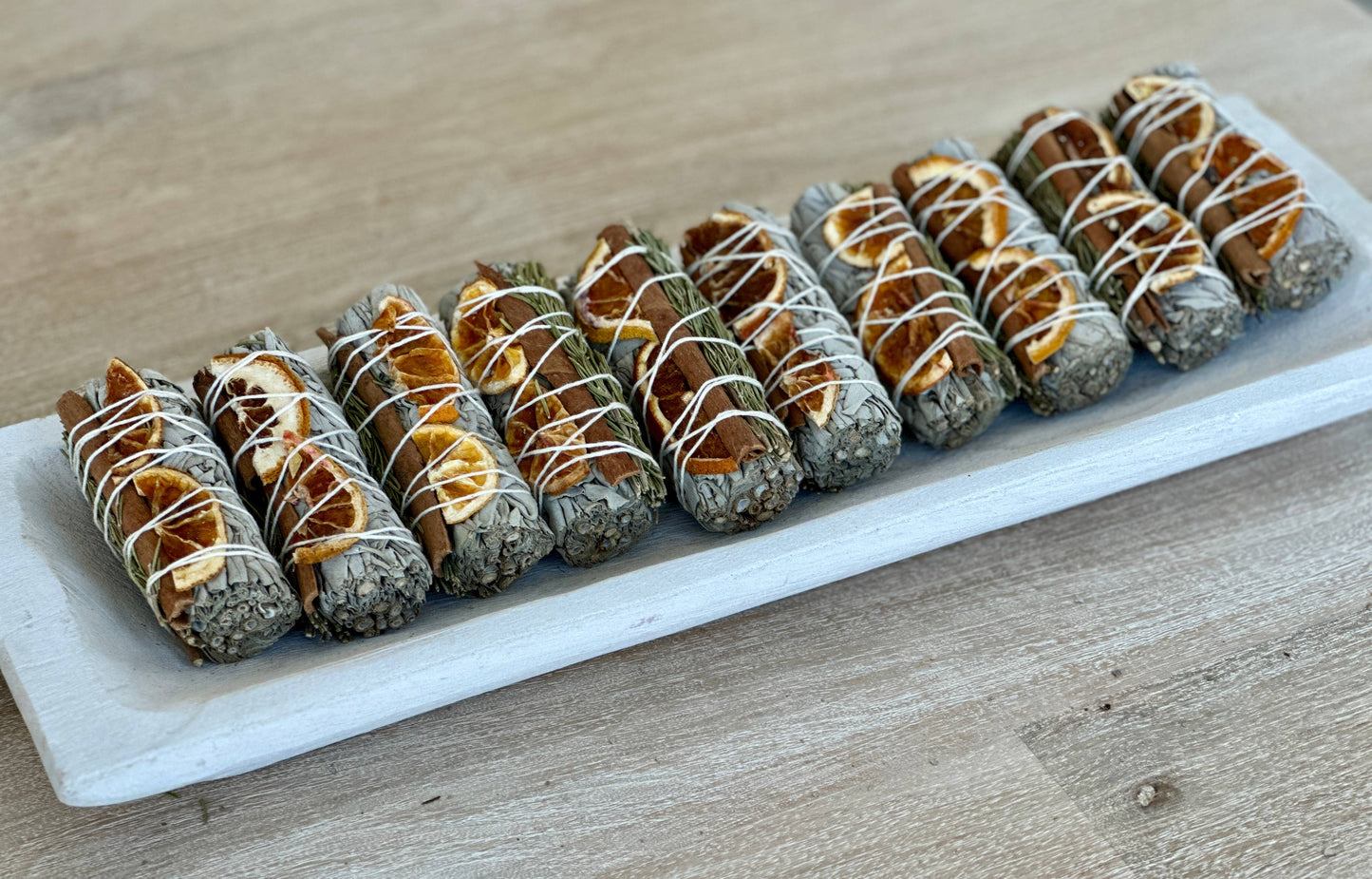 White Sage Sticks with Orange Slices, Cinnamon, & Rosemary
