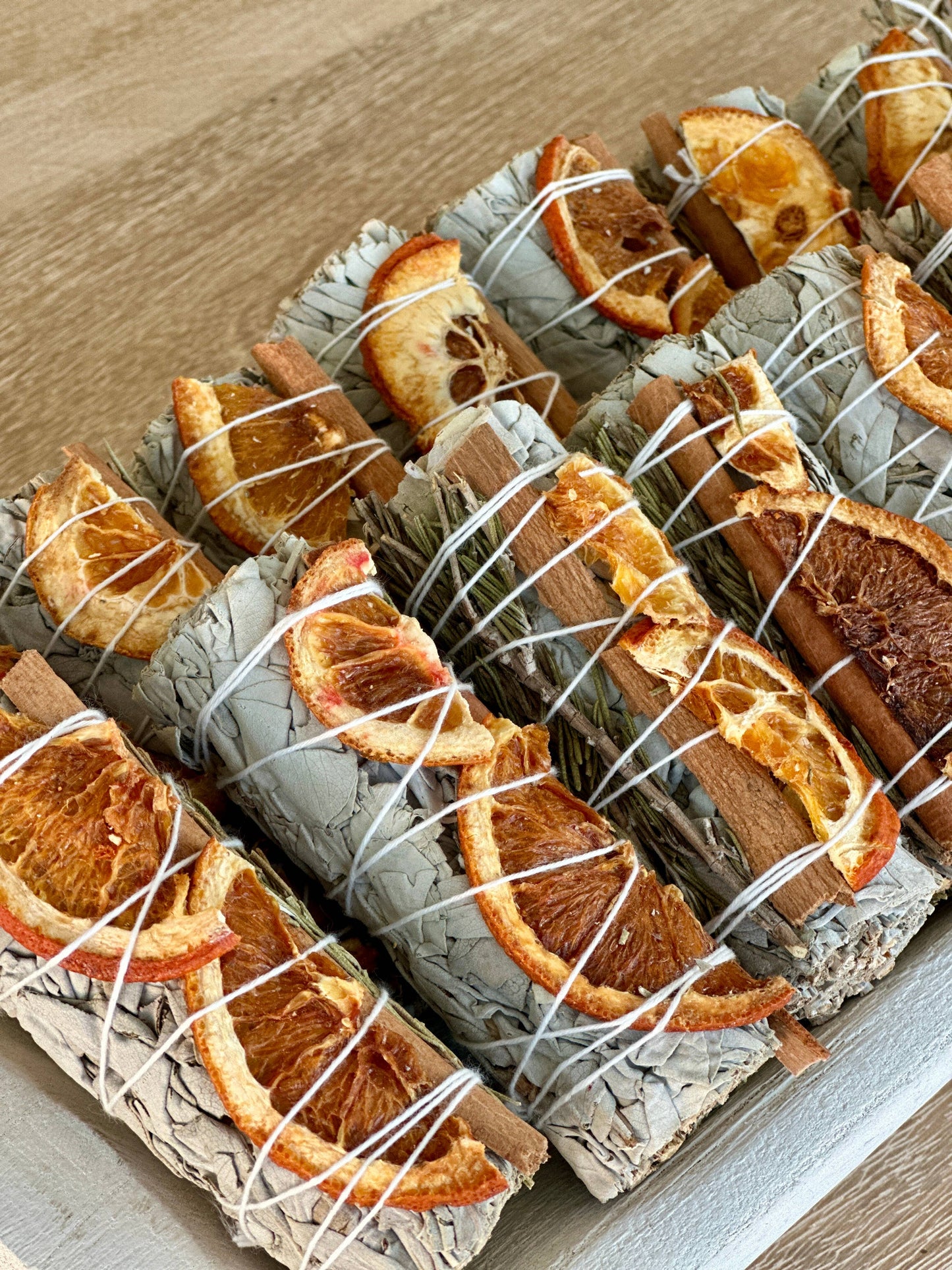 White Sage Sticks with Orange Slices, Cinnamon, & Rosemary