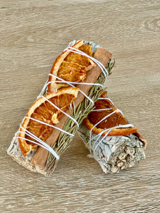 White Sage Sticks with Orange Slices, Cinnamon, & Rosemary