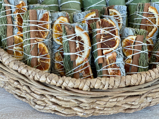White Sage Sticks with Orange Slices, Cinnamon, & Rosemary