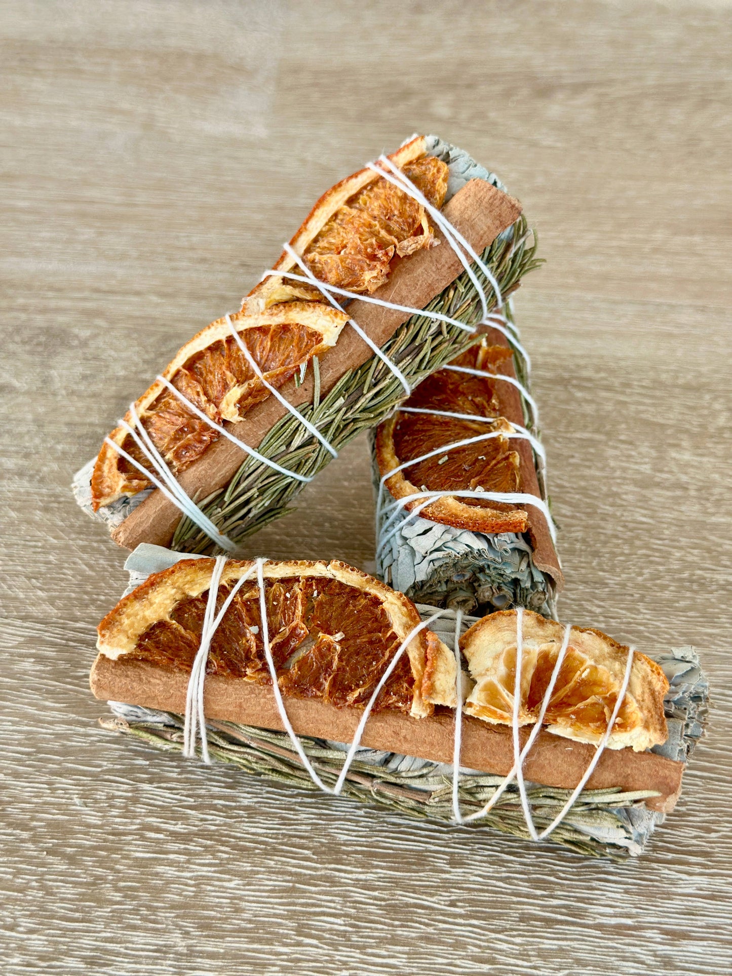 White Sage Sticks with Orange Slices, Cinnamon, & Rosemary