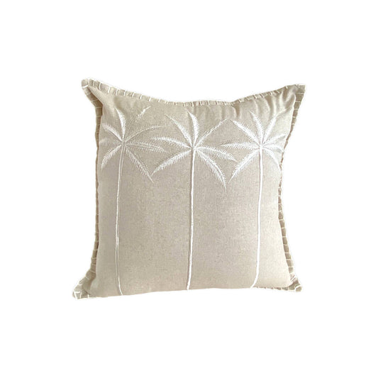 Embroidered Palm Tree Linen Throw Pillow Cover