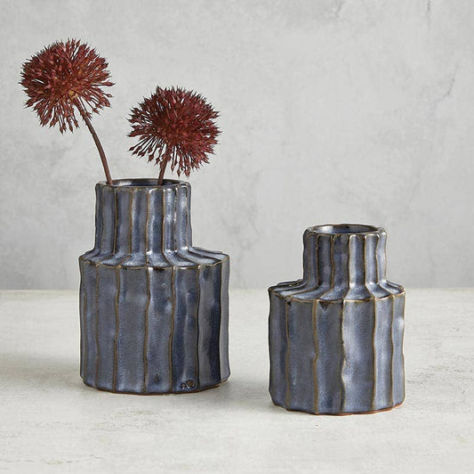 Ridged Vase in Dark Gray